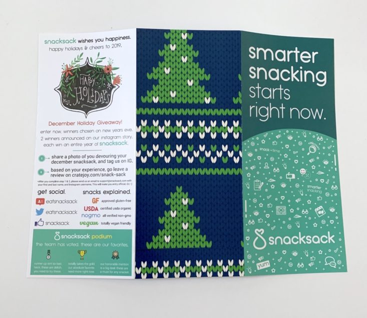 SnackSack Classic Box Review December 2018 - Information Card 1 Top
