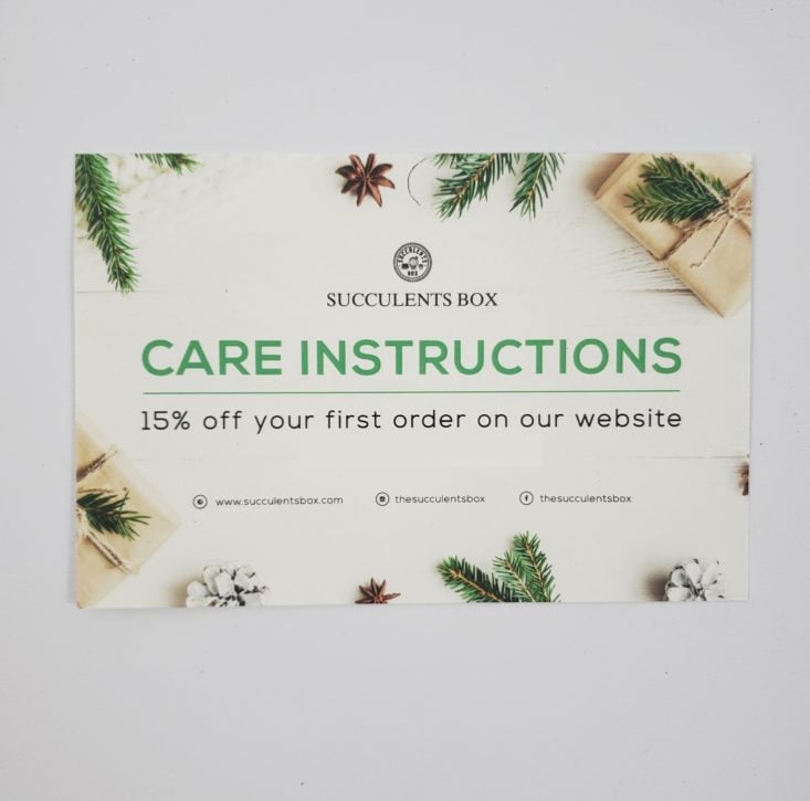 Succulents Box December 2018 - instructions card Front Top