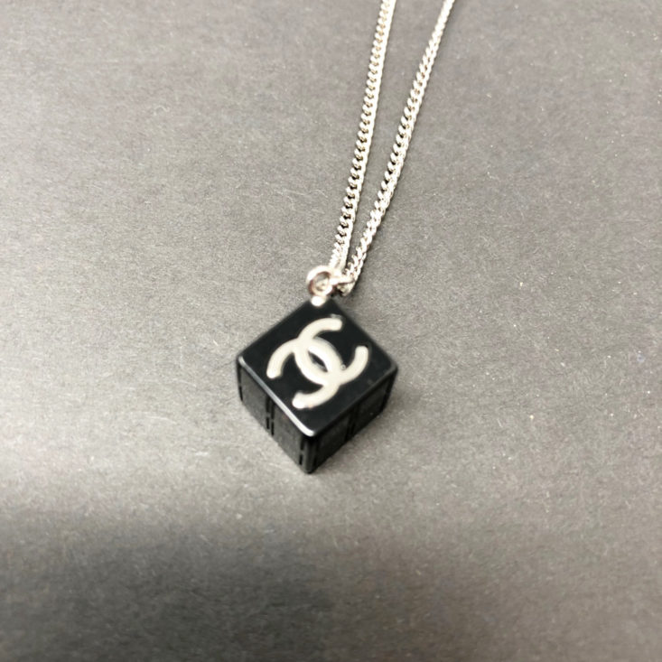 Switch Designer Jewelry Rental December 2018 - CHANEL Resin Cube CC Logo Pendant Necklace Front