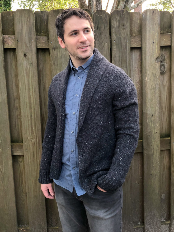 Penguin cardigan over ben sherman shirt