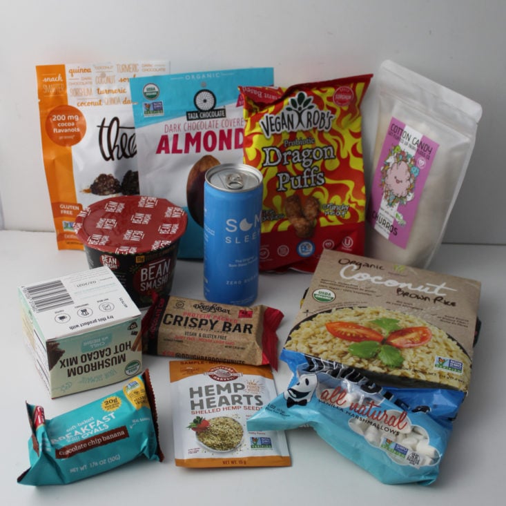 Vegan Cuts Snack December 2018 Box - All Products Group Shot Front