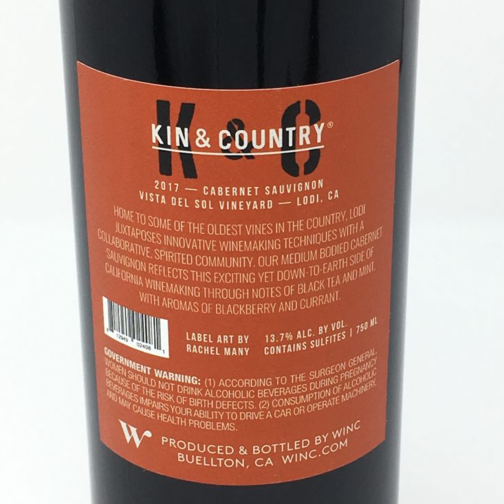 Winc Wine of the Month Review December 2018 - 2017 Kin & Country Cabernet Sauvignon Back
