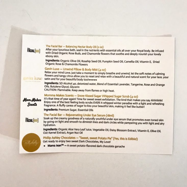 ZaaBox Women of Color November 2018 - Product Info Card