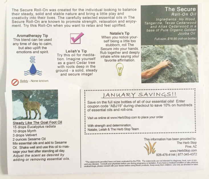 Aaroma Box by Herb Stop the Secure January 2019 - The Secure theme Booklet Open Back Front