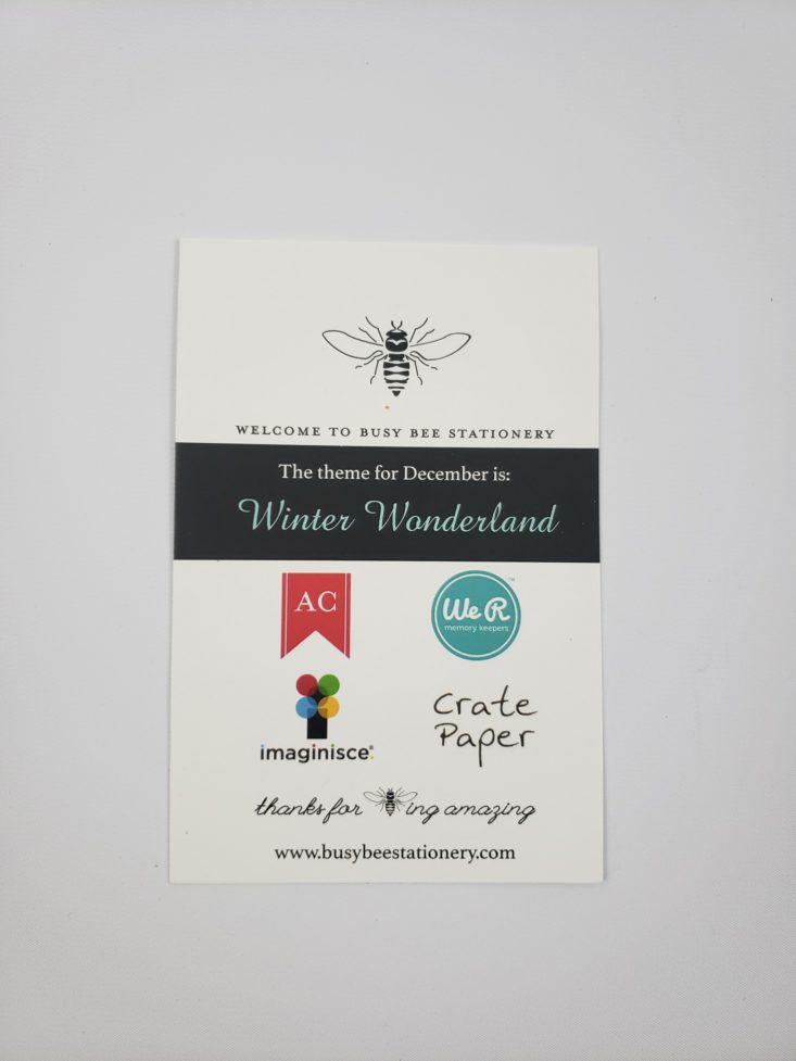 BUSY BEE STATIONERY December 2018 - Info Card Front