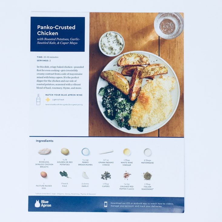 Blue Apron Subscription Box Review January 2019 - CHICKEN RECIPE BOOK FRONT Top