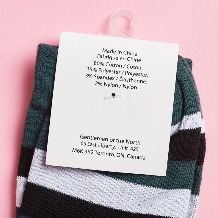 Bombay and Cedar For Him Winter sock care tag 