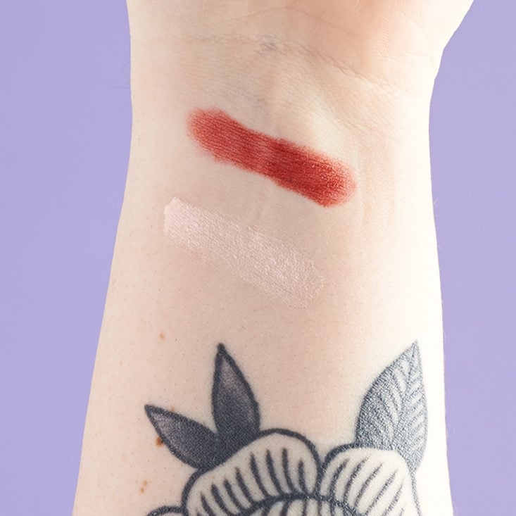 Color Curate January 2019 lipstick and highlighter swatch