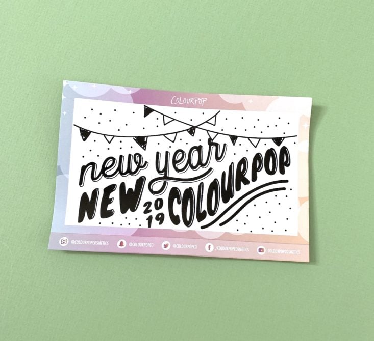 ColourPop She’s A Mystery Box Review January 2019 - cute little note Back Top