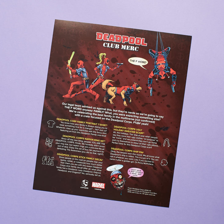 Deadpool Club Merc January 2019 - Products Info Card Back