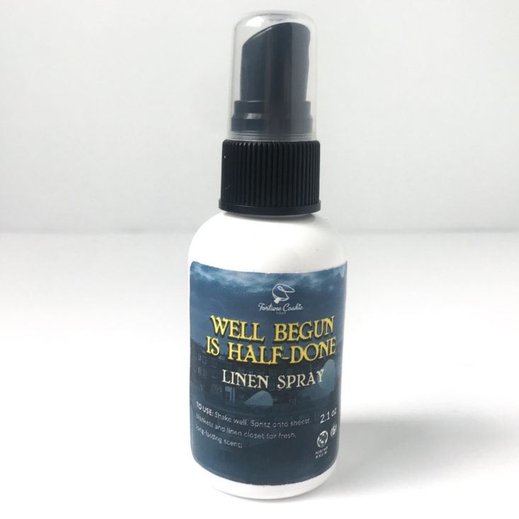 Fortune Cookie Soap Box December 2018 - Well Begun is Half Done Linen Spray Front