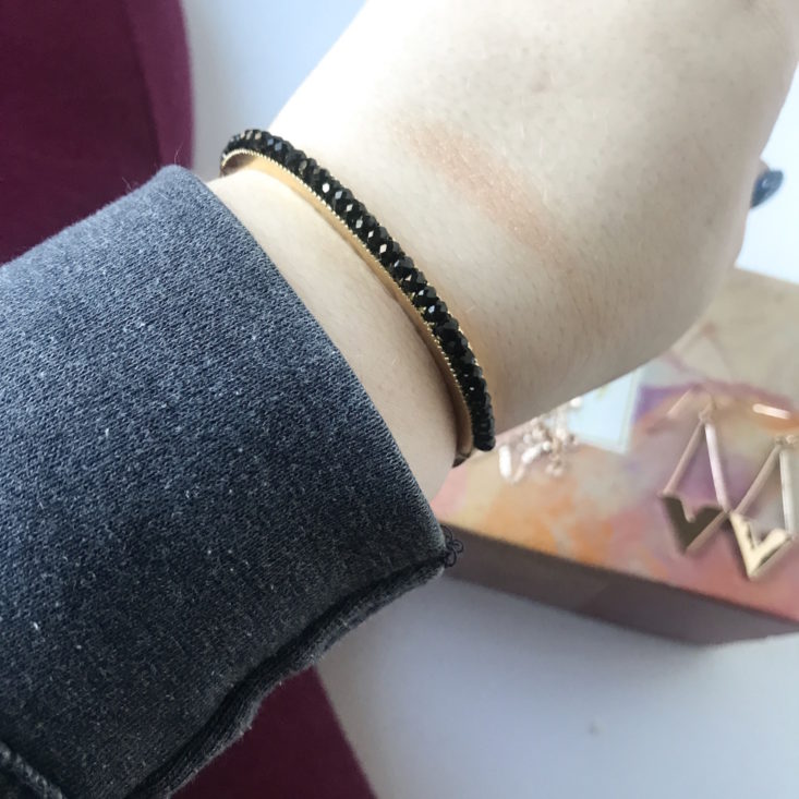 Glamour Jewelry Box December 2018 - Black Bead Bangle Bracelet Wearing Top