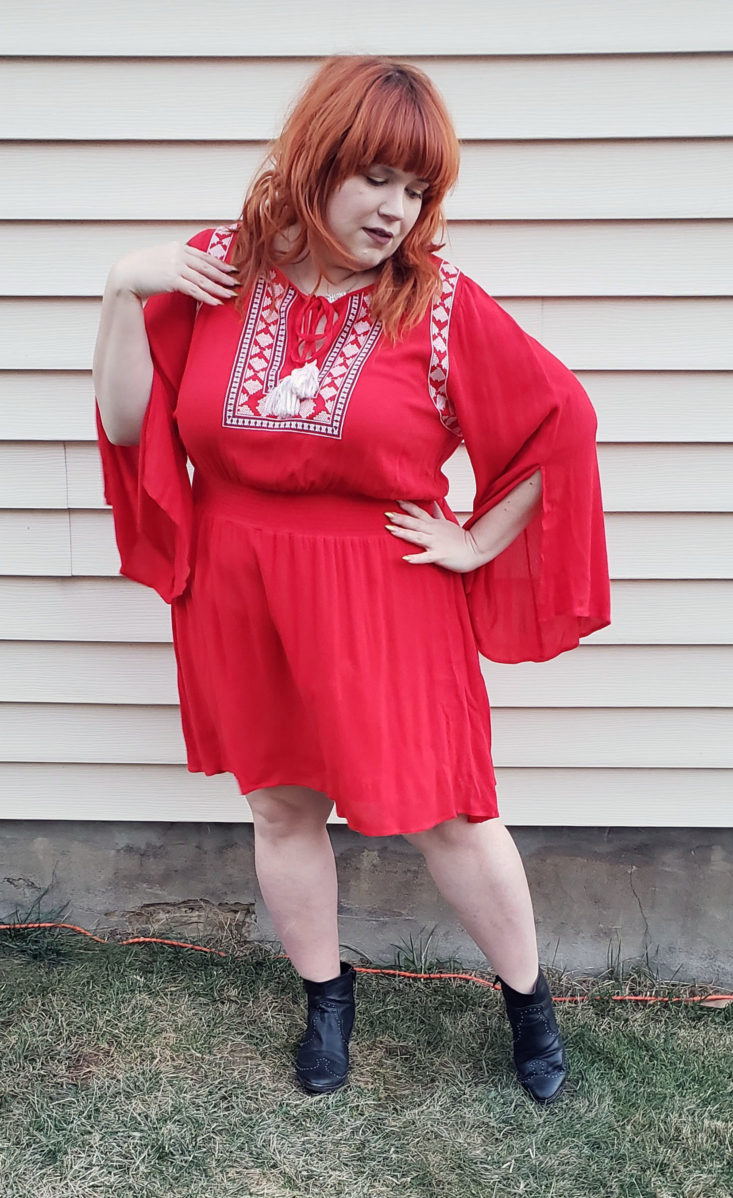 Gwynnie Bee Box Review November 2018 - Embroidered Cinched Waist Red Dress by Stellah On Pose 1 Front