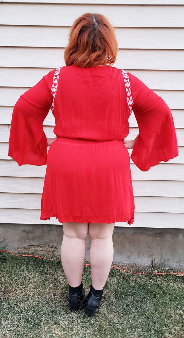 Gwynnie Bee Box Review November 2018 - Embroidered Cinched Waist Red Dress by Stellah On Pose 5 Back