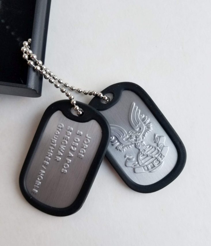 Halo Crate December 18 dog tags close up
