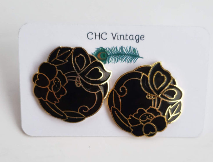 Oct CHC October 2018 - Black and Gold Cloisonné Earrings Front Top