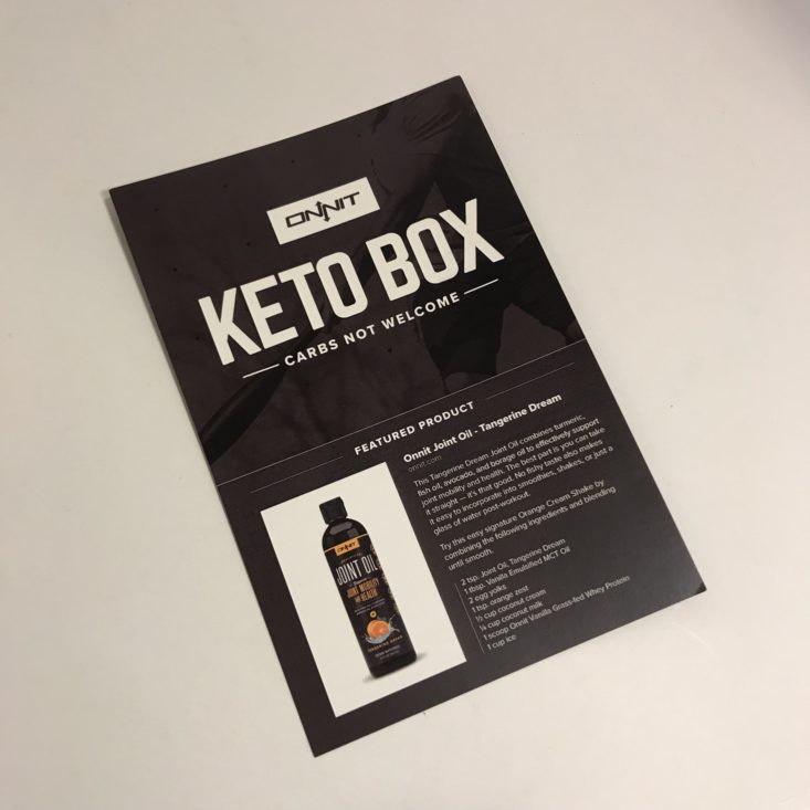 Onnit Keto Box January 2019 - Card Front