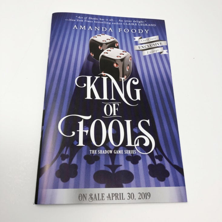 OwlCrate YA Book Box December 2018 - King of Fools Excerpt Front Top