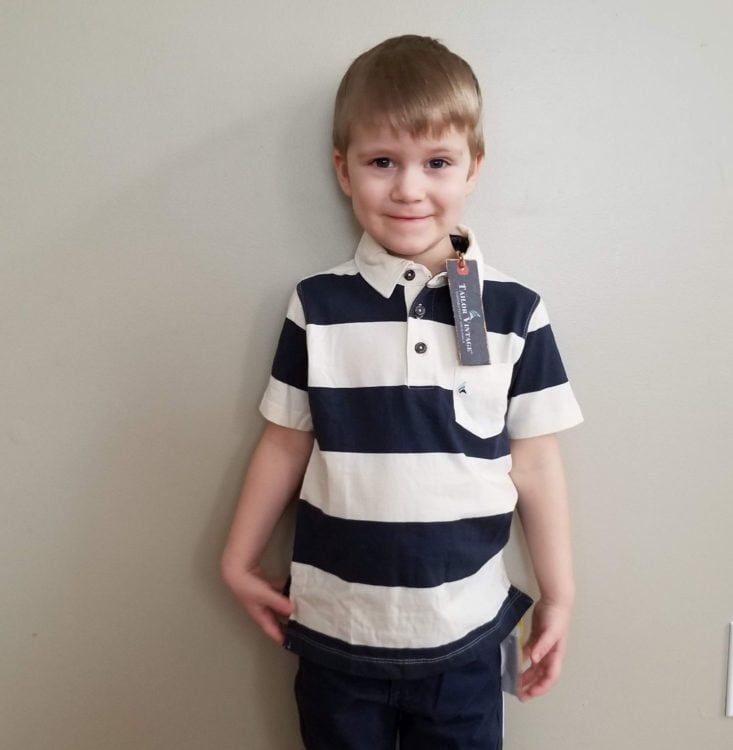 Stitch Fix Kids Boy February 2019 striped polo modeled