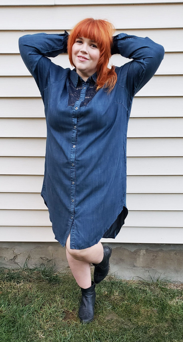 Trunk Club Plus Size Subscription Box Review November 2018 - Felicity Lace Trim Denim Shirtdress by Standard & Practices 1 Front