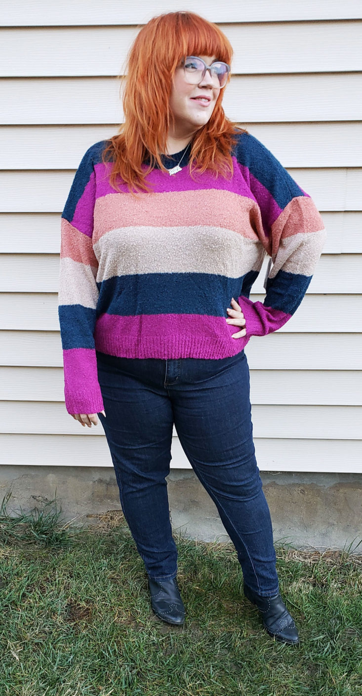 Trunk Club Plus Size Subscription Box Review November 2018 - Stripe Boucle Sweater by BP Front 2