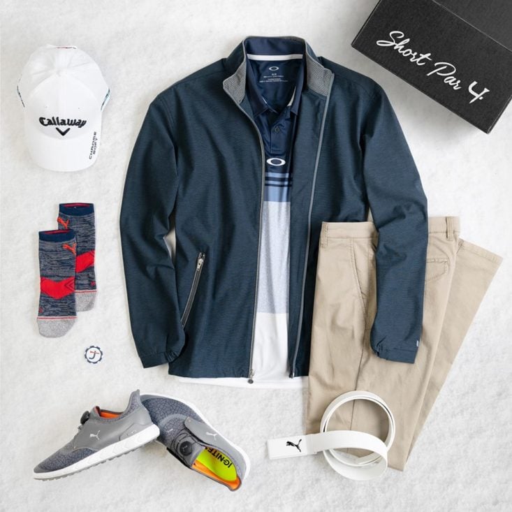Men's contemporary golfing clothes, hat, shoes, and accessories from ShortPar4 subscription.