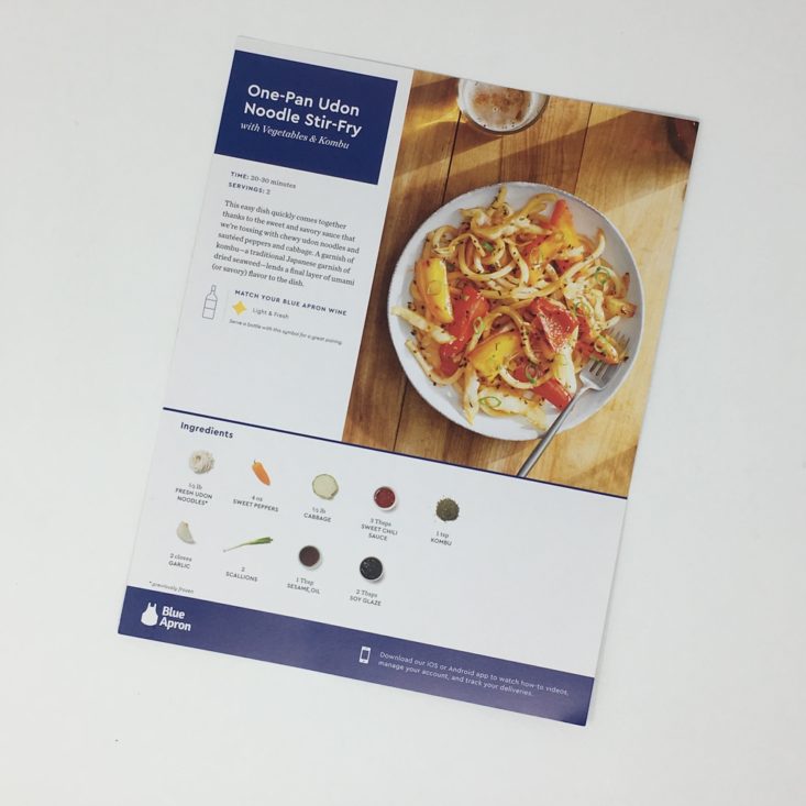 Blue Apron Subscription Box Review February 2019 - UDON RECIPE FRONT