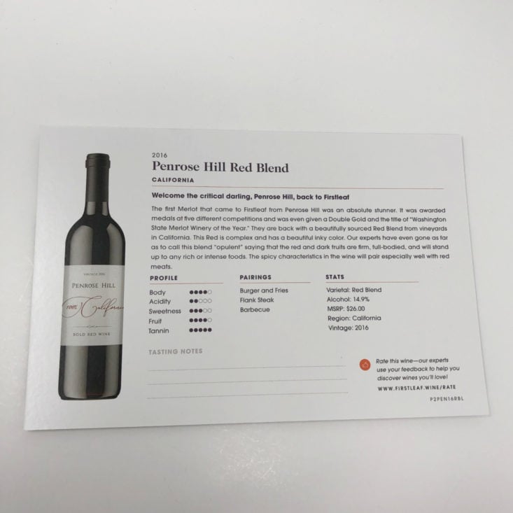Firstleaf Wine February 2019 - 2016 Penrose Hill Red Blend (California) 32
