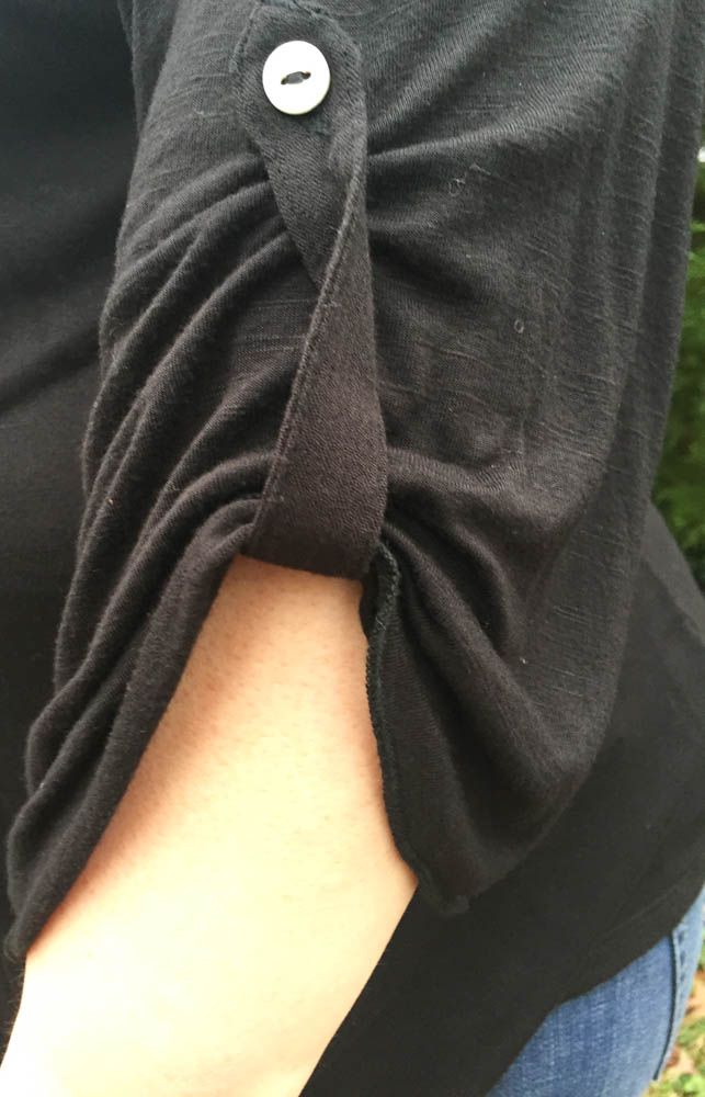 Gwynnie Bee Subscription Review February 2019 - Embroidered Button Front Anthracite Patrice Top Sleeves Closer