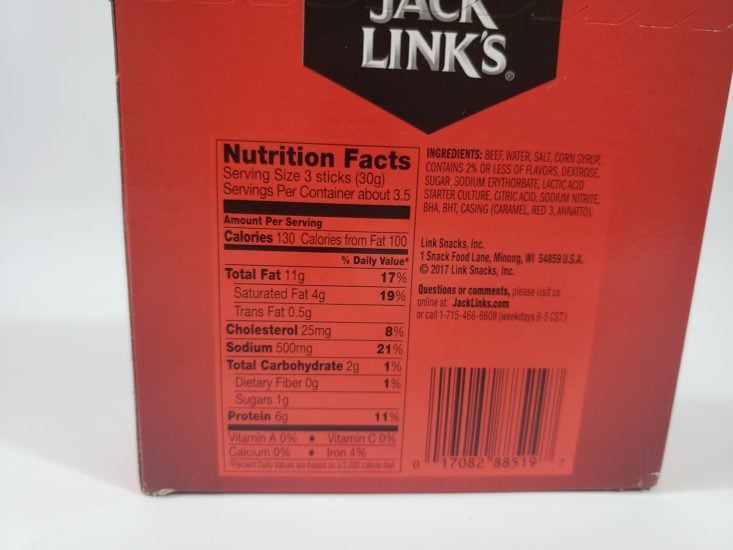 MONTHLY BOX OF FOOD AND SNACK February 2019 - Jack Links Original Beef Sticks Back