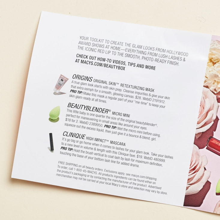 Macys Beauty Box February 2019 booklet product list
