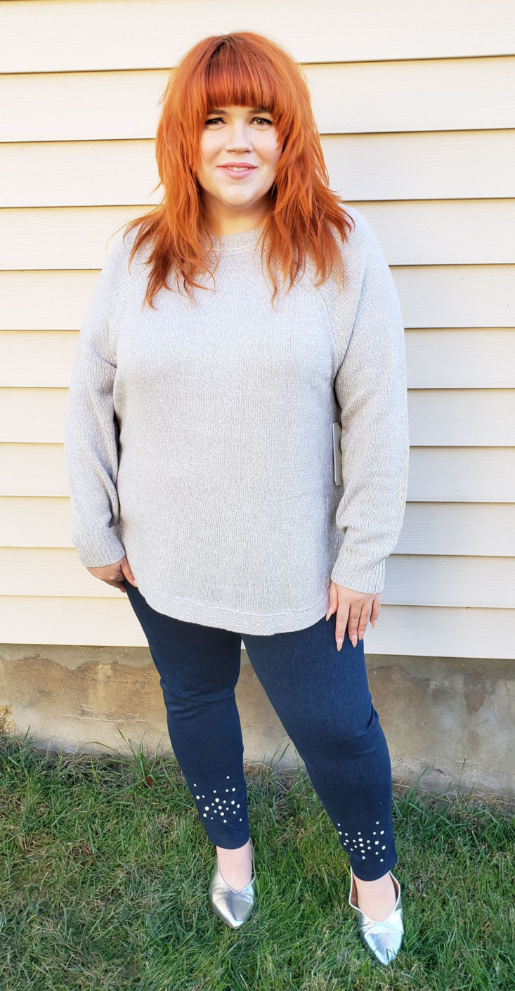Stitch Fix Plus Size Clothing Box Review December 2018 - Dawlynn Lace Up Side Pullover by RD Style Size 2x Onn Pose 1 Front