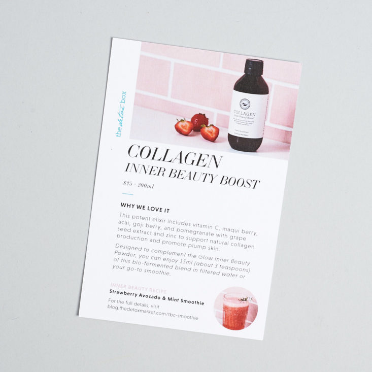 The Detox Box January 2019 beauty chef collagen info card