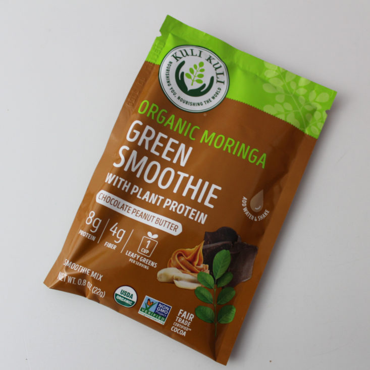 Vegan Cuts Snack February 2019 - Kuli Kuli Organic Moringa Green Smoothie in Chocolate Peanut Butter Packed