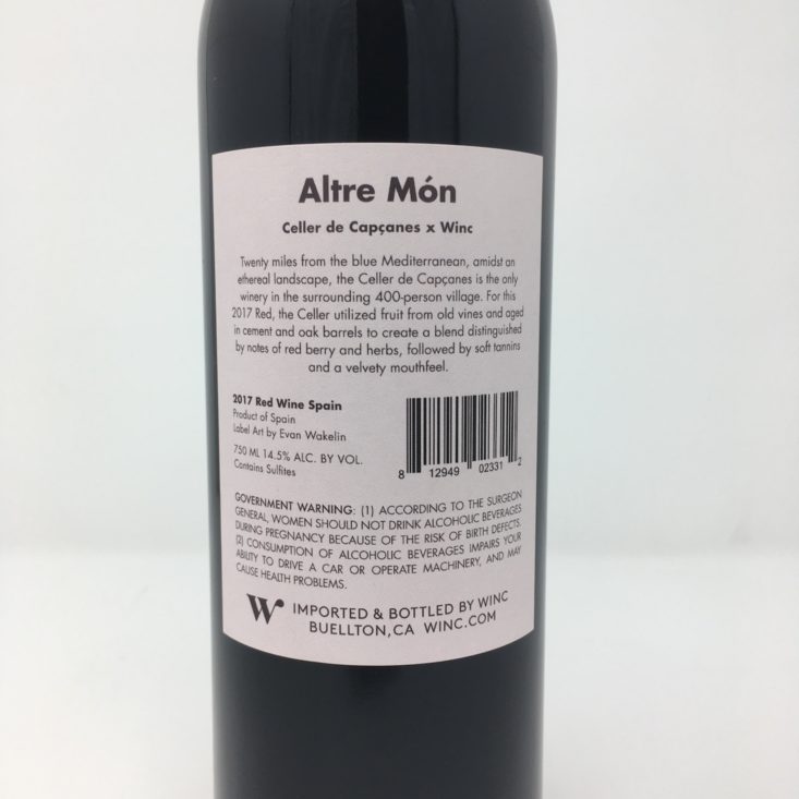 Winc Wine of the Month Review February 2019 - ALTRE MON LABEL BACK