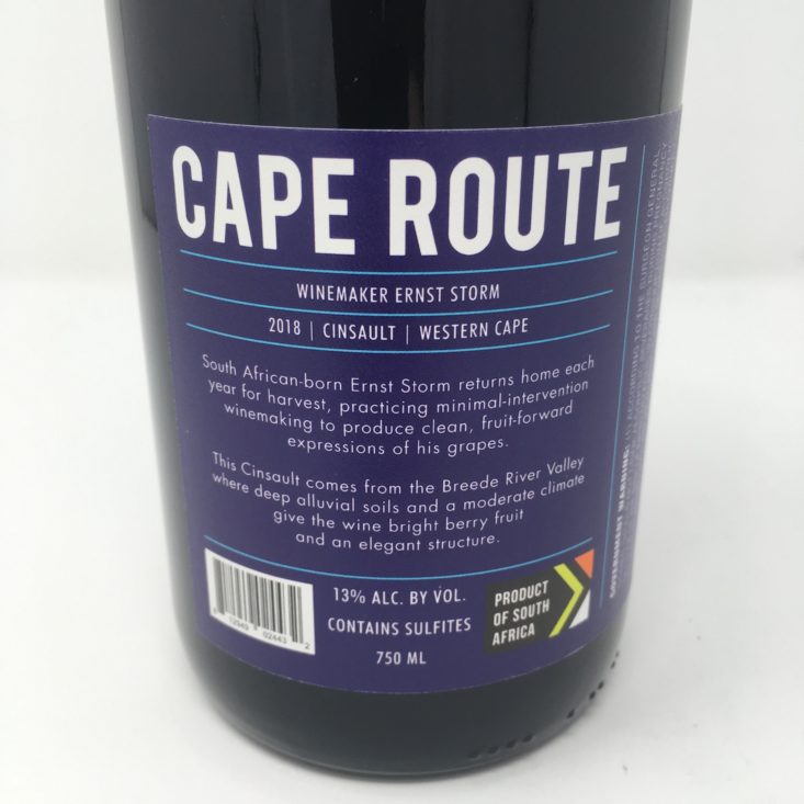 Winc Wine of the Month Review February 2019 - CAPE ROUTE CINSAULT LABEL BACK