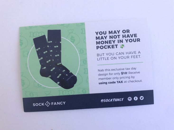 6 Sock Fancy Men's Review March 2019 - Money In Your Pocket Card Front