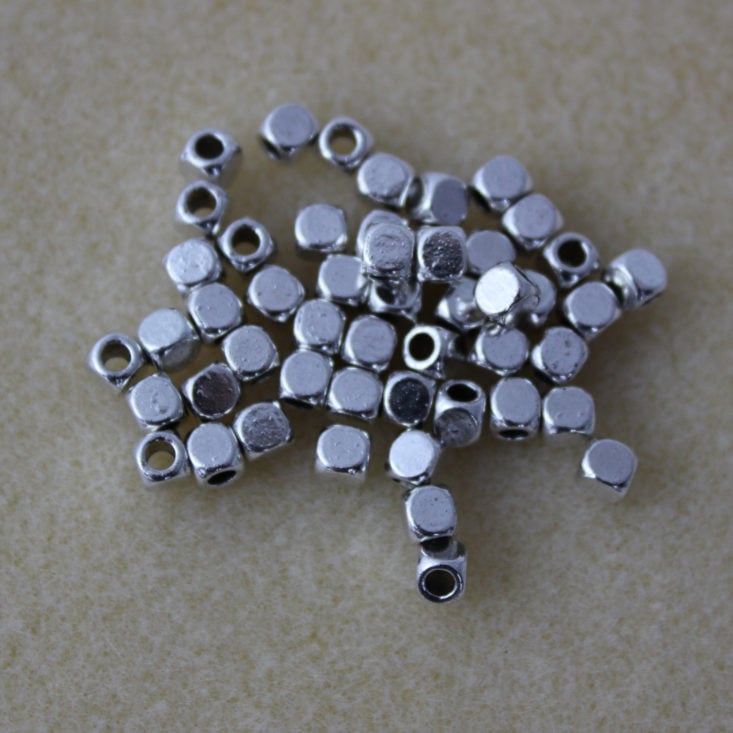 Bargain Bead Box February 2019 - 4mm Cube Spacer Beads, Antique Silver Front
