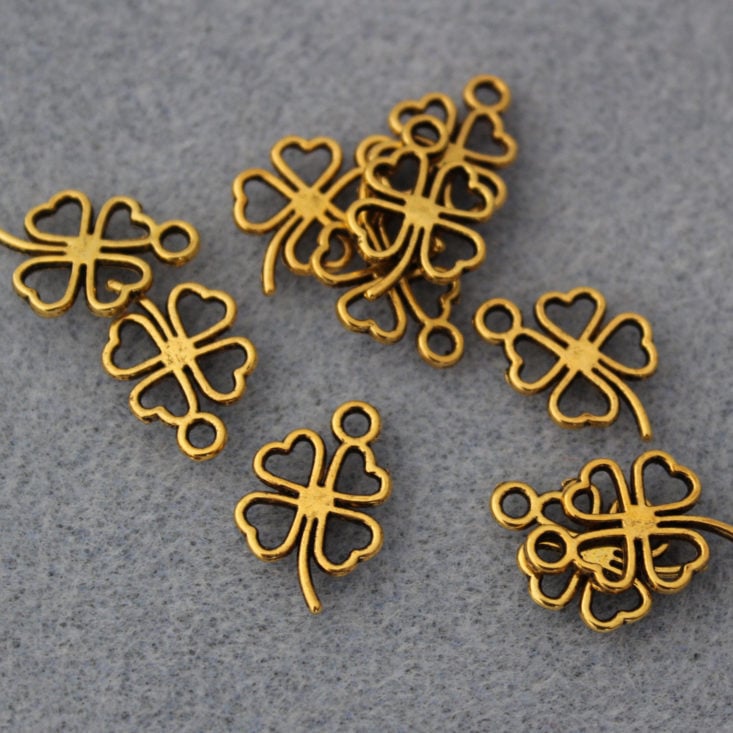 Blueberry Cove Beads March 2019 - Goldtone 4-Leaf Clover Charms Front