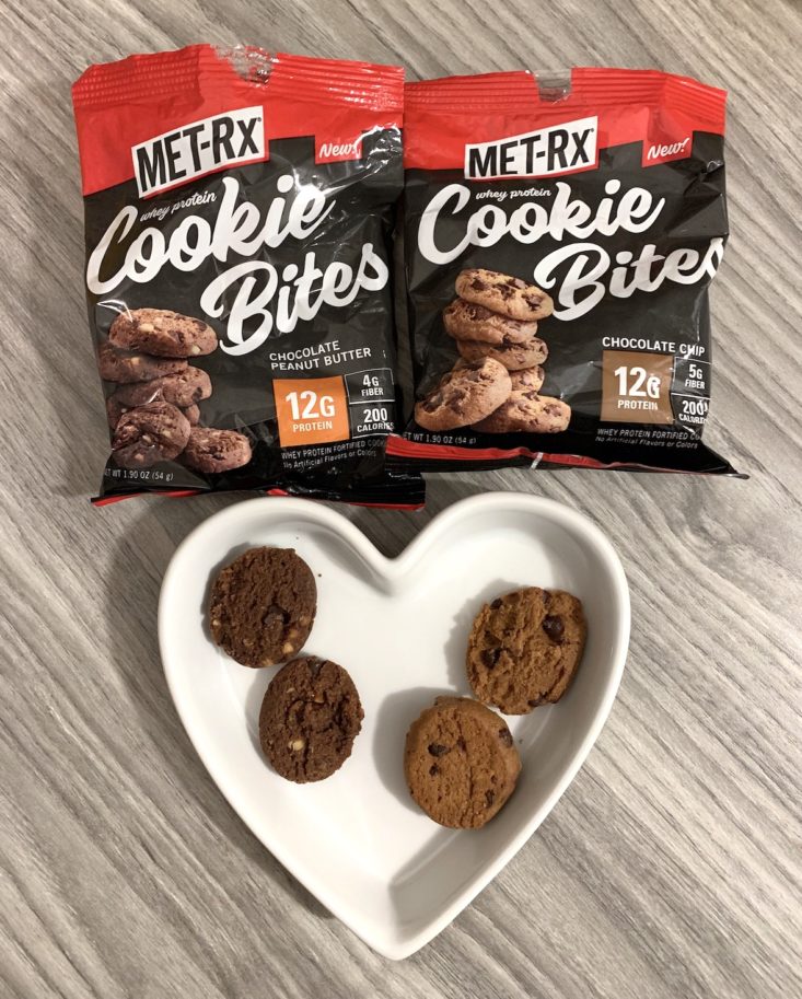 BuffBoxx Fitness Subscription Review February 2019 - MET - Rx Whey Protein Cookie Bites in Chocolate Peanut Butter & Chocolate Chip In Pl