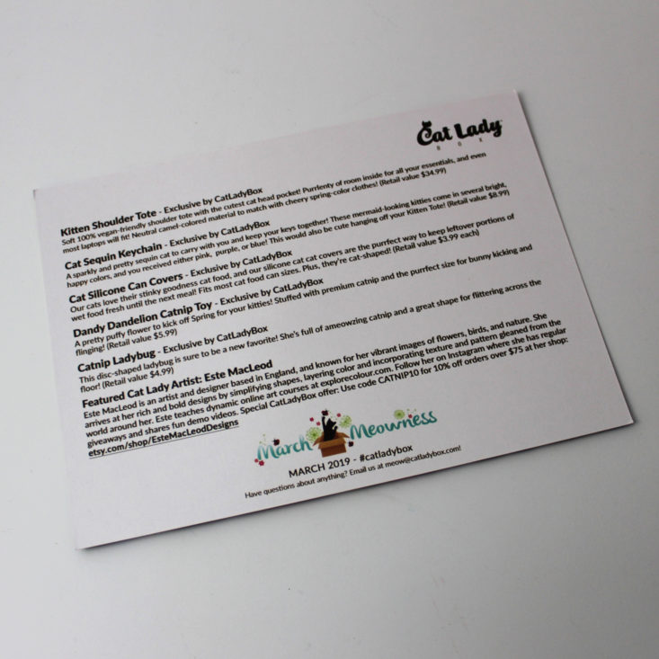 Cat Lady Box Review March 2019 - Booklet Back Top