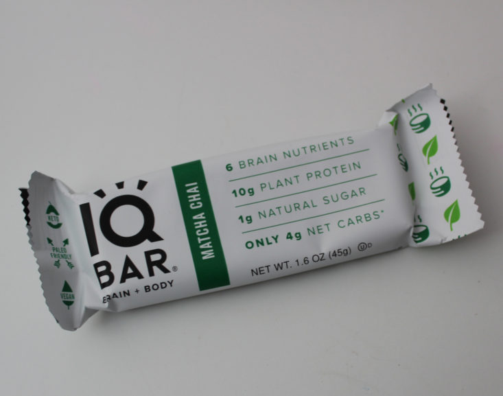 Clean Fit Box March 2019 - IQ Bar Matcha Chai Package Front