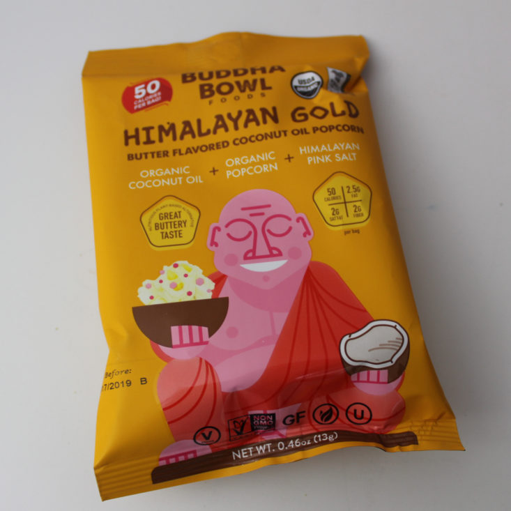 Fit Snack Box Review February 2019 - Lesser Evil Buddha Bowl Himalayan Gold Popcorn Packet Top