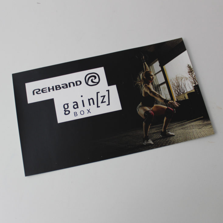 Gainz Box February 2019 - Rehband Info Card Front