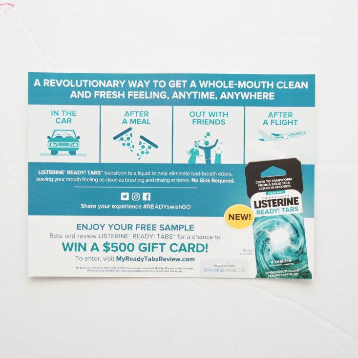 Gentlemans Box March 2019 - Listerine Tablets Info Card Back