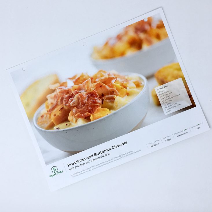 Home Chef Subscription Box Review March 2019 - Chowder Recipe Card Back Front