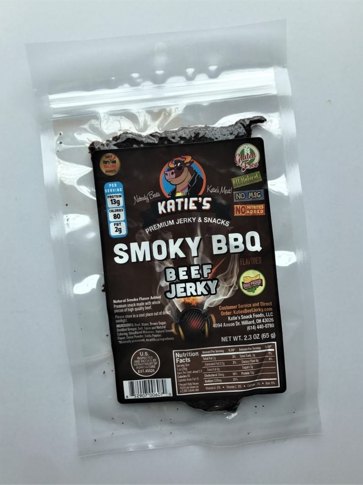 Jerky Snob March 2019 - Katies Smoky BBQ Beef Jerky Front