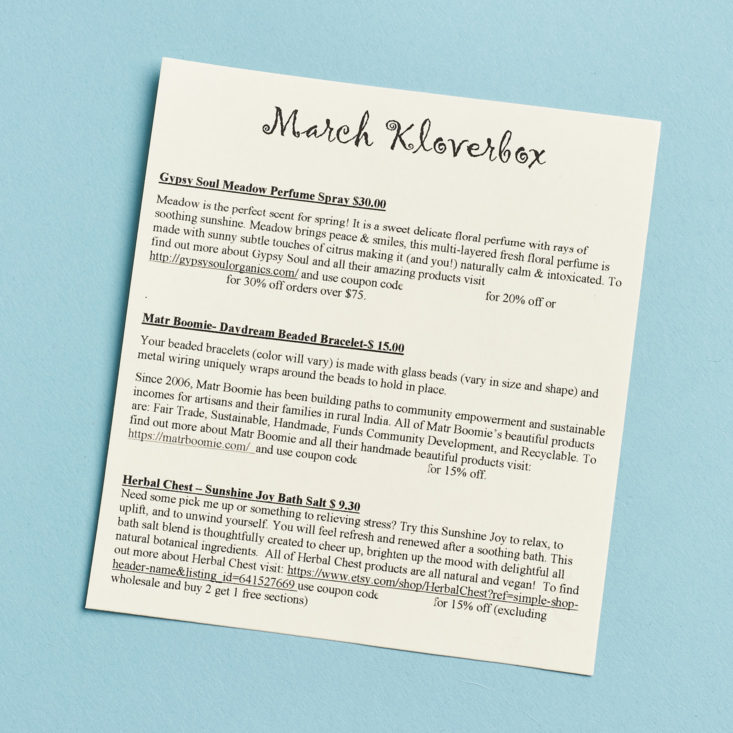 Kloverbox March 2019 info card