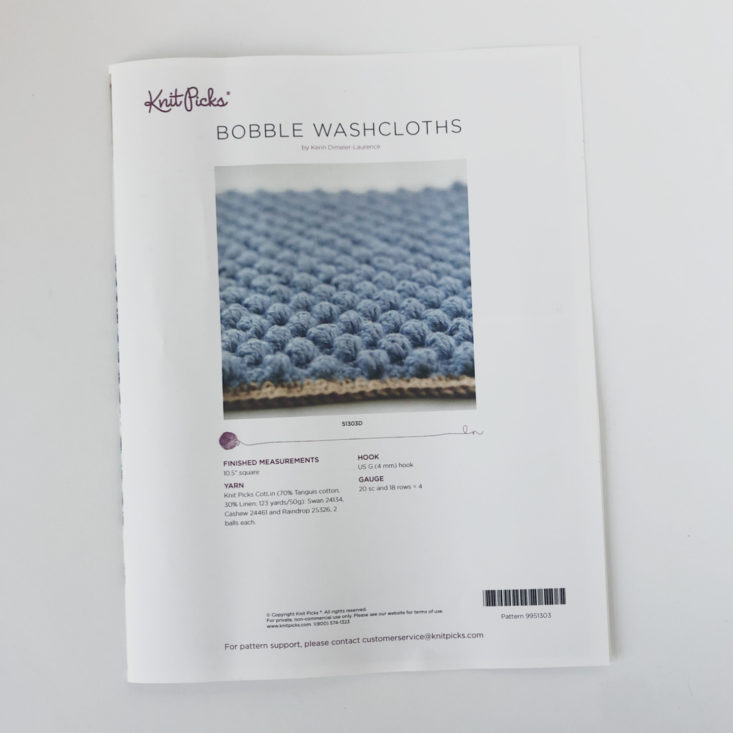 Knit Picks Yarn Subscription Box February 2019 Review - Bobble Washcloths pattern Front Top