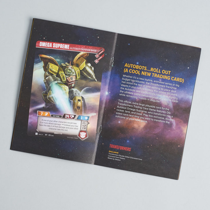 Loot Crate Transformation booklet giant trading card